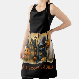 ハッピー不気味「ハロウィーンカボチャ黒猫こうもり エプロン