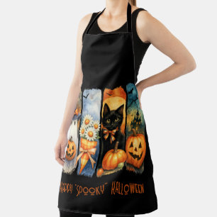 ハッピー不気味「ハロウィーンカボチャ黒猫幽霊 エプロン