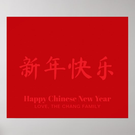 ハッピー中国のニューイヤーのミニマルカスタムリスト文字赤 ポスター (正面)