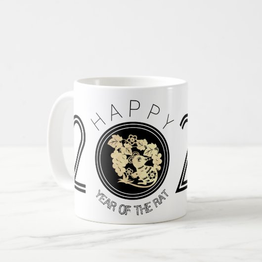 ハッピー中国のラットニューイヤー2020白マグカップ4 コーヒーマグカップ (正面左)