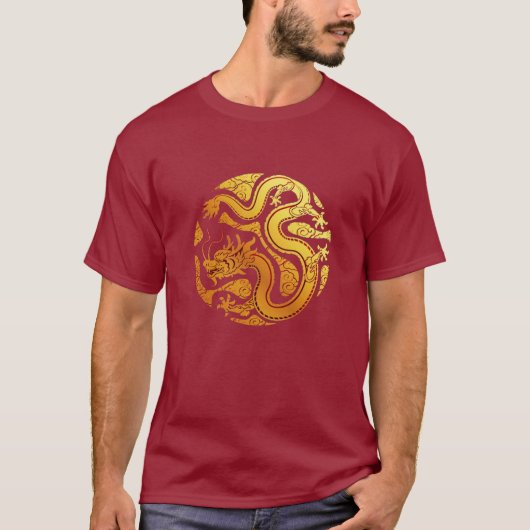 ハッピー中国の月新年DRAGON Burgundy Red Tシャツ (正面)
