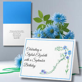 ハッピー九月誕生日パーソナライズされたブルーアスター カード