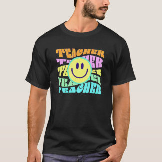 ハッピー先生の日 レトロ先生 カラフル小学校 Tシャツ