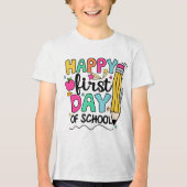 ハッピー初登校ペンシル先生子供 トライブレンドTシャツ (正面)