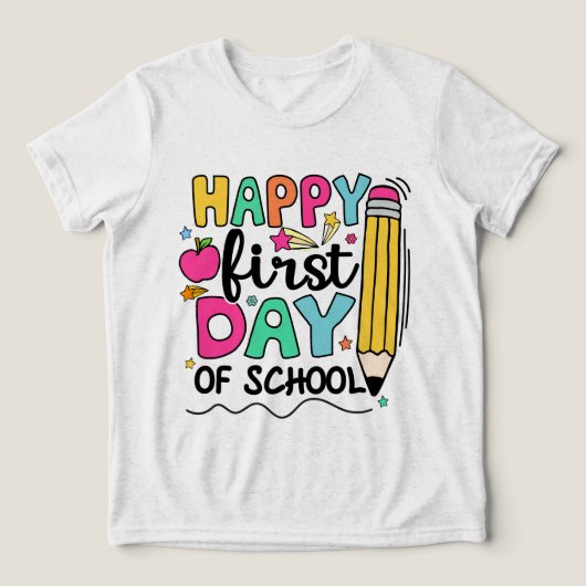 ハッピー初登校ペンシル先生子供 トライブレンドTシャツ (デザイン正面)