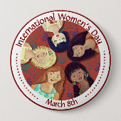 ハッピー国際的ウィメンズデイポートレートレッド 缶バッジ (正面)