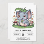 ハッピー威厳のあるエレファントデジタル誕生日 招待状 (正面/裏面)