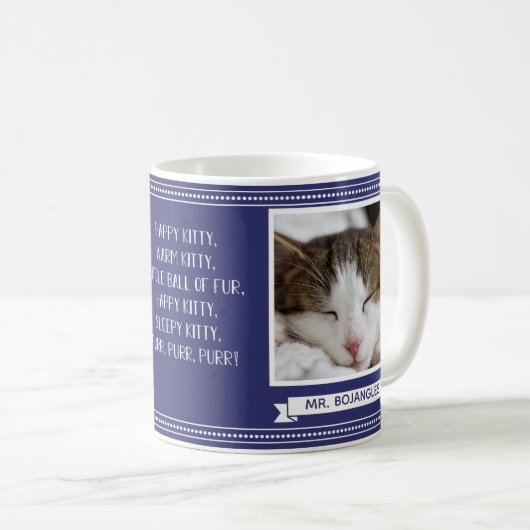 ハッピー子猫 ネイビー 名前入りフォト コーヒーマグカップ (正面右)