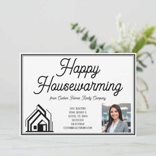 ハッピー実在引っ越し祝いパーティーエステート会社のカスタムロゴ カード (スタンド正面)