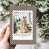 ハッピー家族のホリデー フォト カード 赤 モダン シンプル
