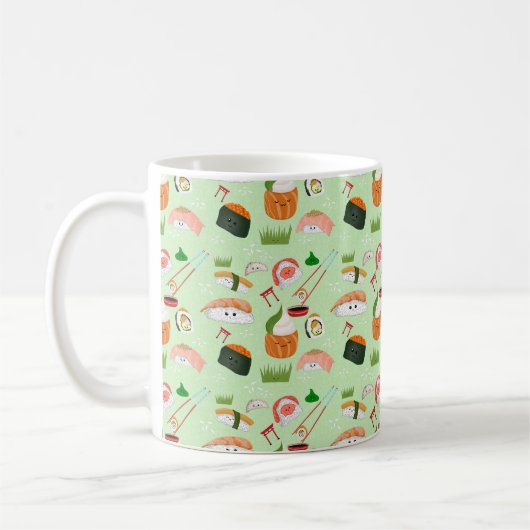  ハッピー寿司かわいい  コーヒーマグカップ (左)