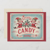 ハッピー小妖精や小人キャンディクリスマス シーズンポストカード (正面/裏面)
