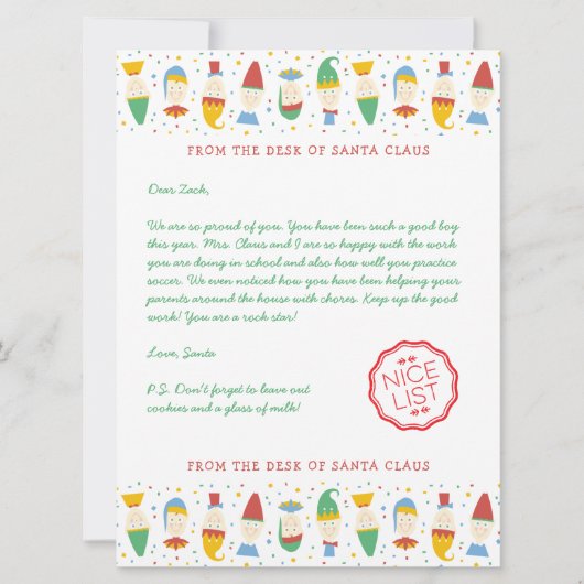 ハッピー小妖精や小人ホリデーレターフロムサンタ シーズンカード (正面)