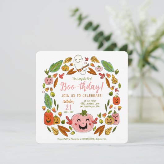 ハッピー幽霊たちピンクハロウィーン誕生日 招待状 (スタンド正面)