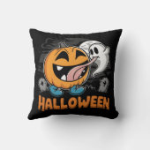ハッピー幽霊とパンプキ祝ンのハロウィンおもしろい クッション (裏面)