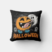ハッピー幽霊とパンプキ祝ンのハロウィンおもしろい クッション (正面)