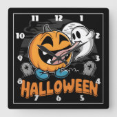 ハッピー幽霊とパンプキ祝ンのハロウィンおもしろい スクエア壁時計 (正面)