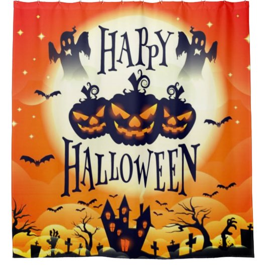 ハッピー幽霊のよく出るハロウィーン シャワーカーテン (正面)