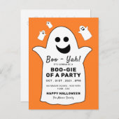 ハッピー幽霊オレンジハローウィンパーティ招待状 案内ポストカード (正面/裏面)