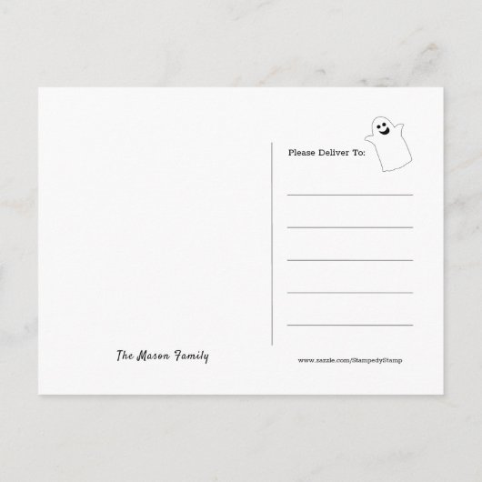 ハッピー幽霊オレンジハローウィンパーティ招待状 案内ポストカード (裏面)