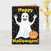 ハッピー幽霊ハロウィングリーティングカード カード (黄色い花)