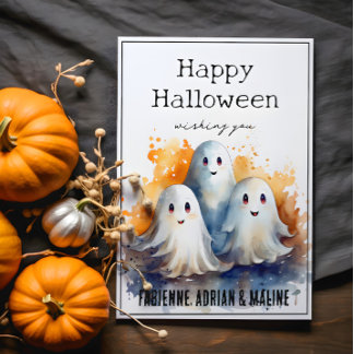ハッピー幽霊ファミリーハロウィングリーティングカード シーズンカード