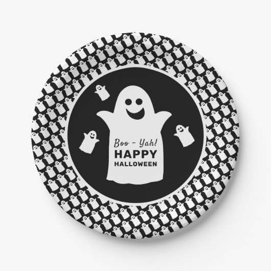 ハッピー幽霊ブラックハローウィンパーティ ペーパープレート (正面)