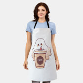 ハッピー幽霊ラブコーヒーステッカー エプロン (着用した状態)