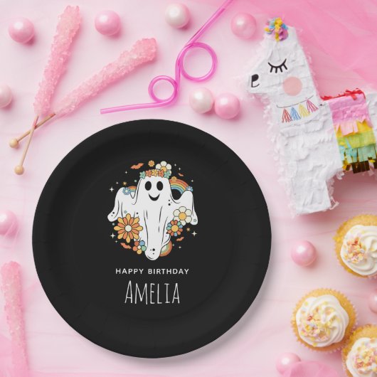ハッピー幽霊レトロヒッパイヴィベ誕生日 ペーパープレート (パーティー)