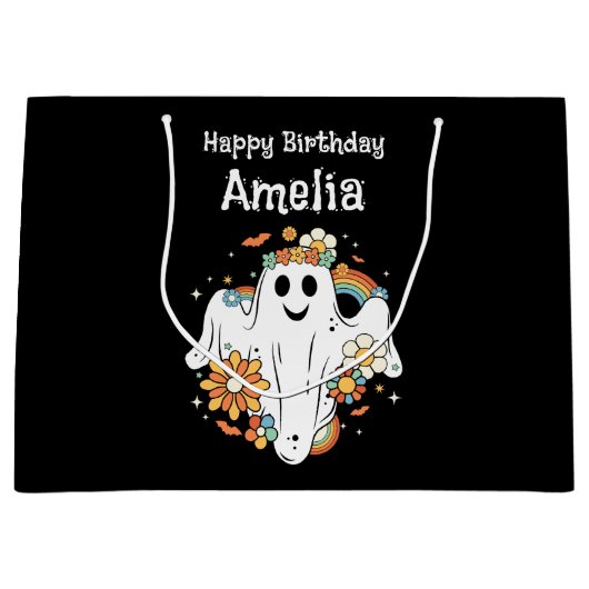 ハッピー幽霊レトロヒッパイヴィベ誕生日 ラージペーパーバッグ (正面)