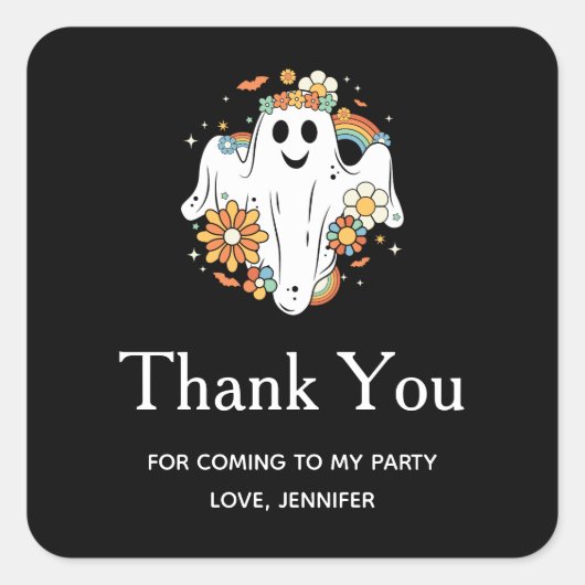 ハッピー幽霊レトロヒッピーVibeパーティーサンキュー スクエアシール (正面)