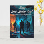 ハッピー幽霊狩りデイ！休おもしろい日 カード (黄色い花)