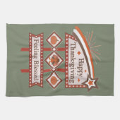 ハッピー感じ感謝祭の賛美レトロサイン キッチンタオル (横)