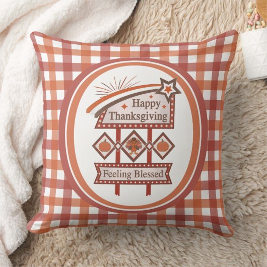 ハッピー感じ感謝祭の賛美レトロサイン クッション (ブランケット)