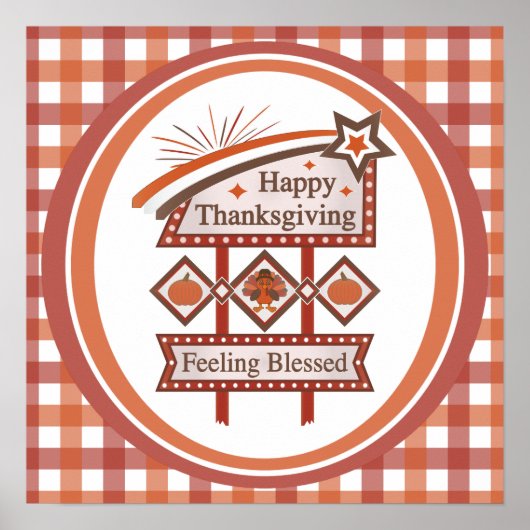 ハッピー感じ感謝祭の賛美レトロサイン ポスター (正面)