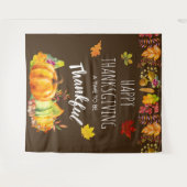 ハッピー感謝祭かぼちゃと秋の葉 タペストリー (正面(横))