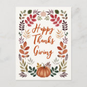 ハッピー感謝祭かぼちゃと紅葉 ポストカード (正面)