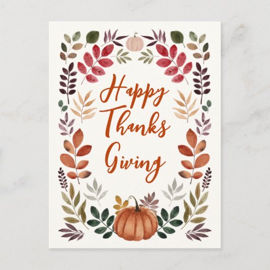 ハッピー感謝祭かぼちゃと紅葉 ポストカード (正面)