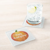 ハッピー感謝祭かぼちゃの水色 ガラスコースター (アングル)