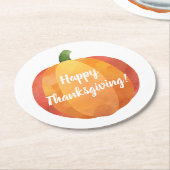ハッピー感謝祭かぼちゃの水色 ラウンドペーパーコースター (アングル)