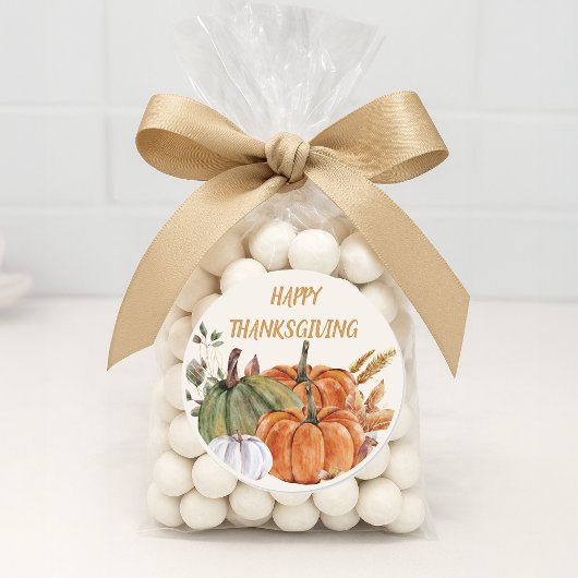 ハッピー感謝祭かぼちゃオレンジ緑ホワイト ラウンドシール