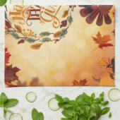 ハッピー感謝祭かわいいトルコと紅葉 キッチンタオル (折り畳み)