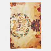 ハッピー感謝祭かわいいトルコと紅葉 キッチンタオル (縦)