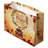 ハッピー感謝祭かわいいトルコと紅葉 ラージペーパーバッグ (裏面アングル)