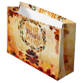ハッピー感謝祭かわいいトルコと紅葉 ラージペーパーバッグ (正面アングル)