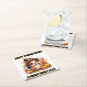 ハッピー感謝祭かわいいベビートルコ スクエアペーパーコースター (インサイチュ)