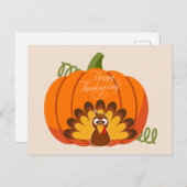 ハッピー感謝祭かわいい七面鳥とカボチャ ポストカード (正面/裏面)
