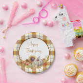 ハッピー感謝祭のプレイドとカボチャの紙プレート ペーパープレート (パーティー)