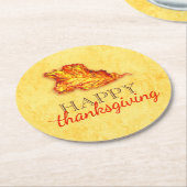 ハッピー感謝祭のリーフアート紙コースター ラウンドペーパーコースター (アングル)
