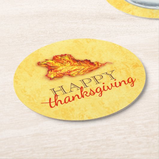 ハッピー感謝祭のリーフアート紙コースター ラウンドペーパーコースター (アングル)